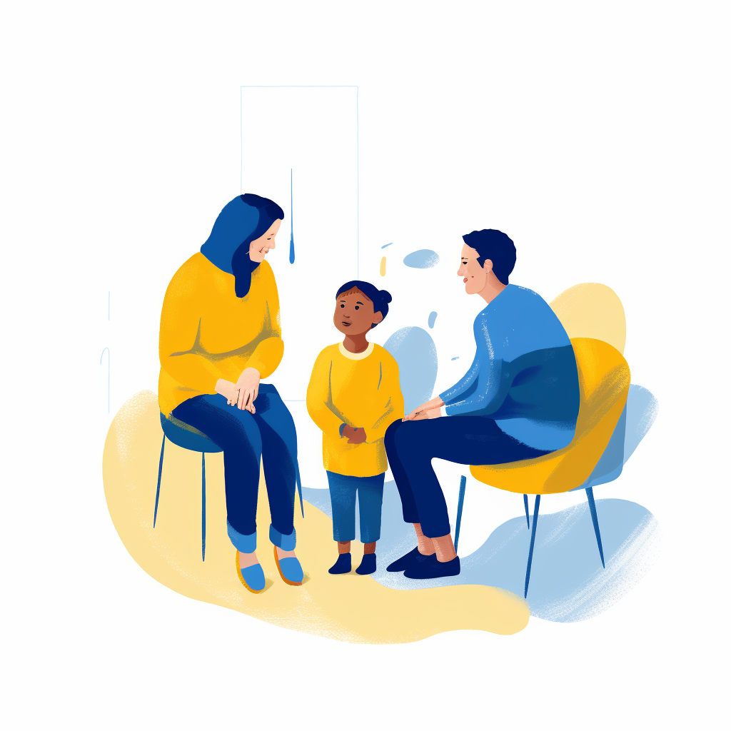 Happy Caregiver sitting next to a child  
